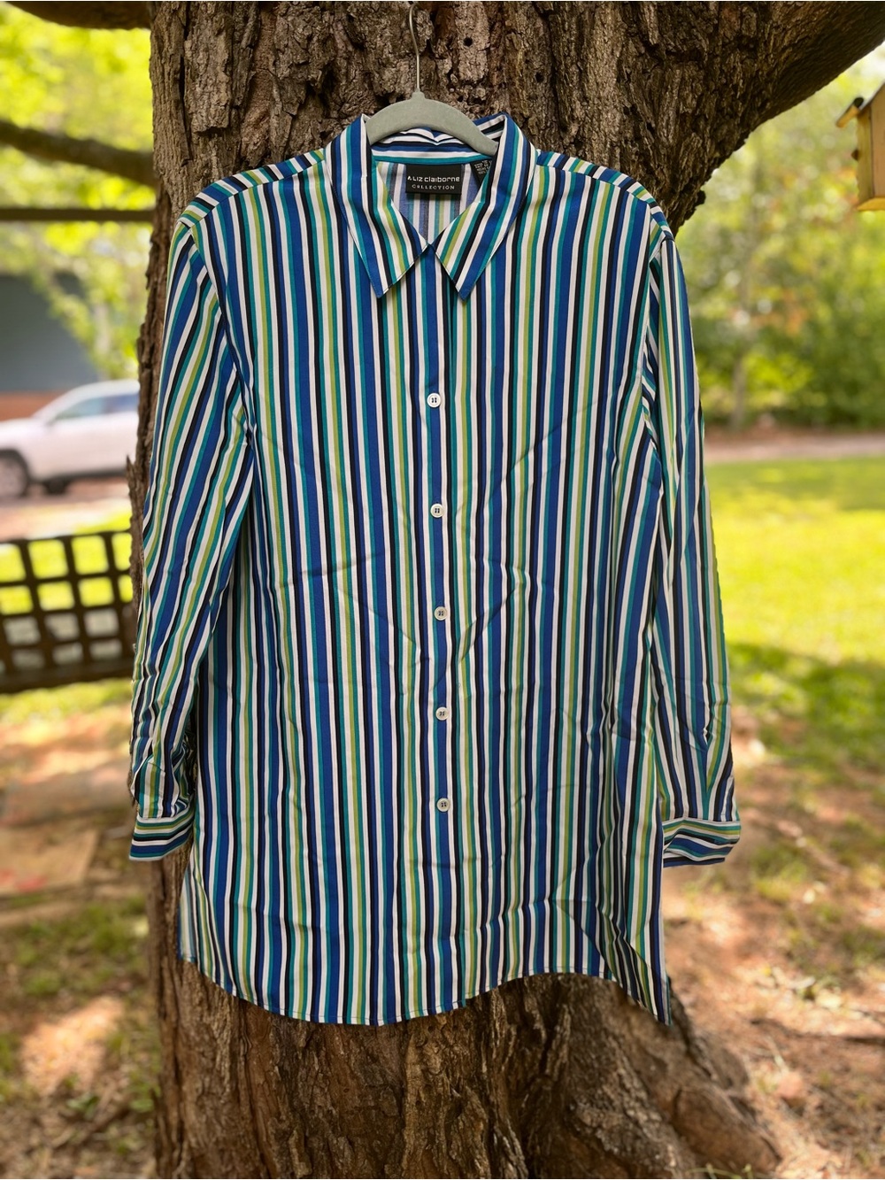 Liz Claiborne Silk Button front Vibrant colors Striped womens size 12
